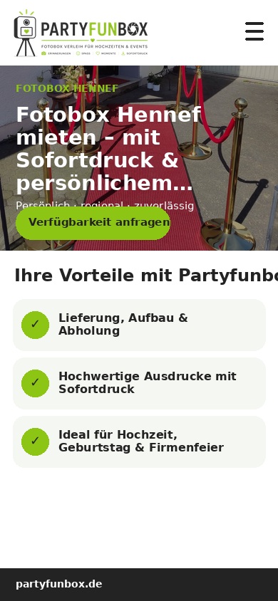 Responsive PartyFunBox Fotobox Website auf dem Smartphone