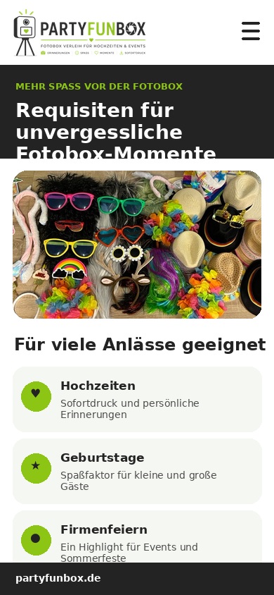 Mobile Ansicht der PartyFunBox Website