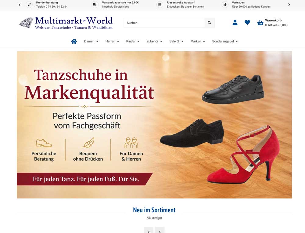 Startseite des Tanzschuhe-Onlineshops tanzschuhe-kaufen.de